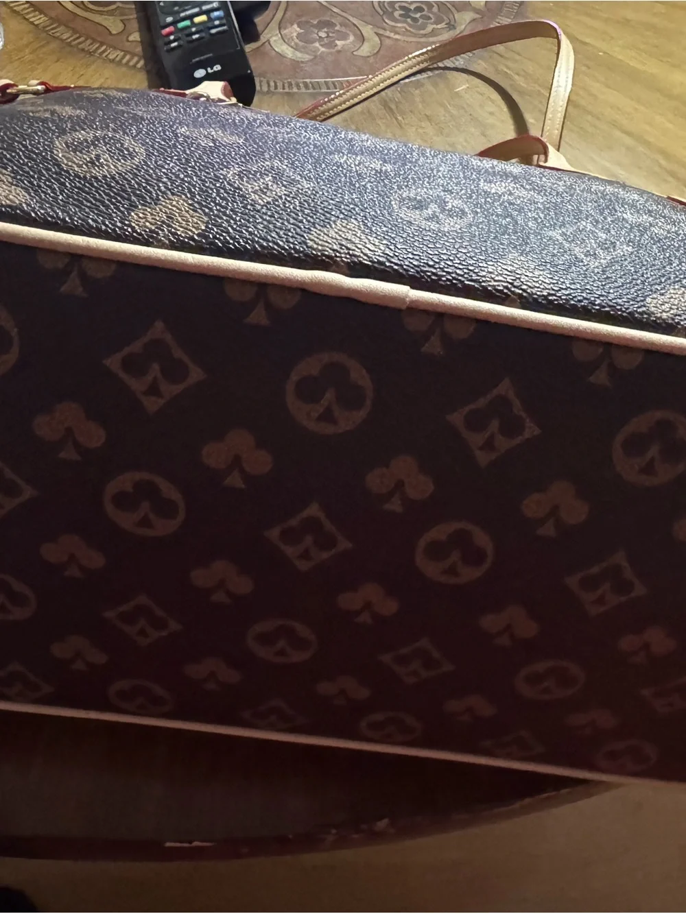 Louis Vuitton Brown Monogram Canvas Tote with Red-Trim Handles